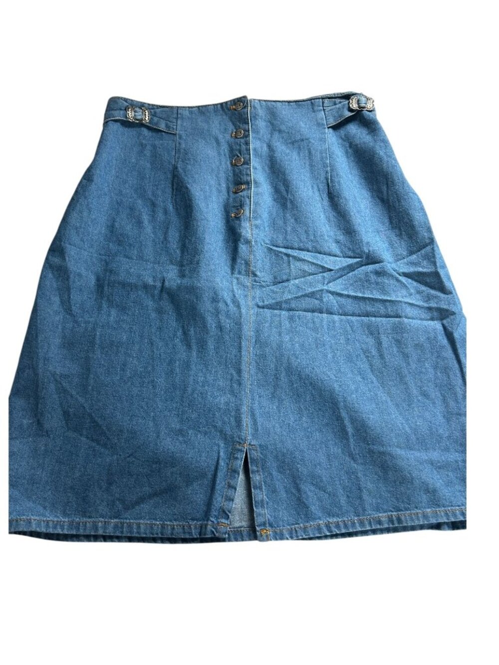 Desert West Vintage Blue Denim Skirt Large Button Front Silver Buckle Detail New